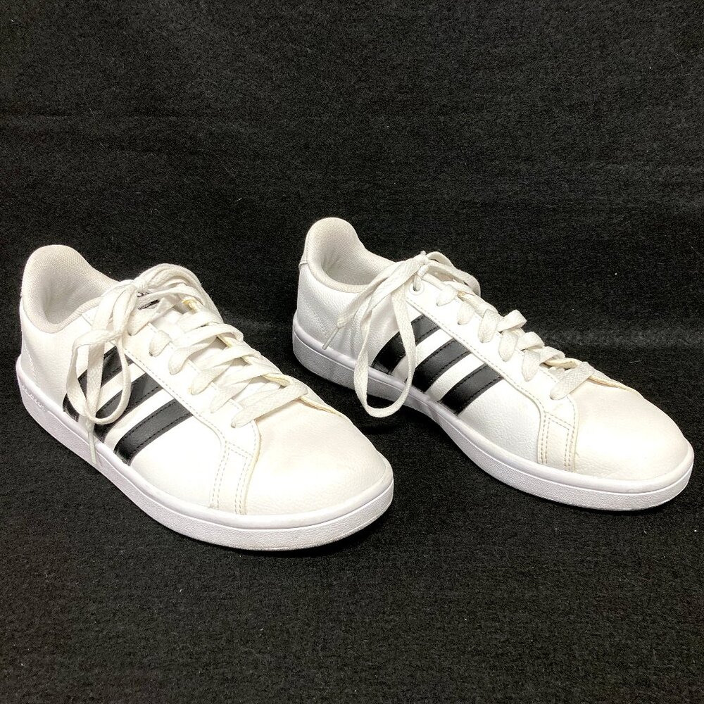 Womens Adidas Shoes Size 10 White Black Cloudfoam Court Sneakers - Picture 3 of 10